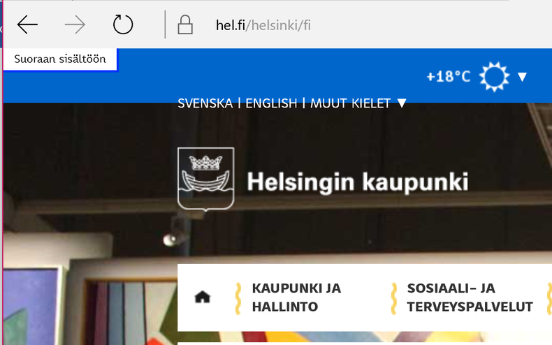 Helsingin sivuilla on hyppylinkki suoraan pääsisältöön